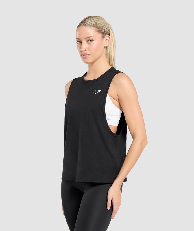 Gymshark Training Regular Length Drop Arm Tank Black | 86401XVDT