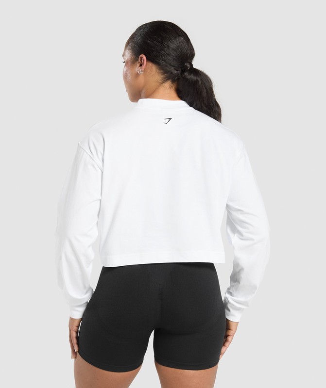 Gymshark Two Strong Women Midi Long Sleeve Top White | 96217QARO
