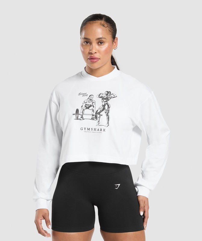 Gymshark Two Strong Women Midi Long Sleeve Top White | 96217QARO