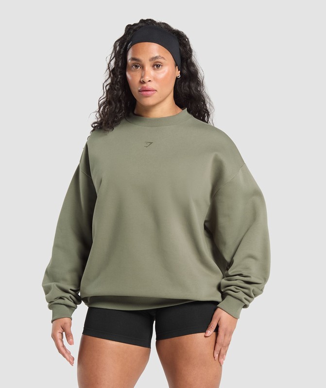 Gymshark Two Strong Women Sweatshirt Base Green | 42085ILWR