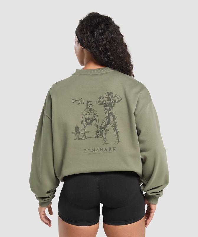 Gymshark Two Strong Women Sweatshirt Base Green | 42085ILWR