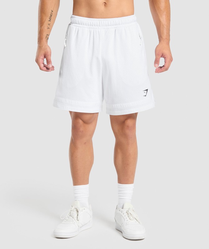 Gymshark Varsity Mesh Shorts White | 86317UOJG