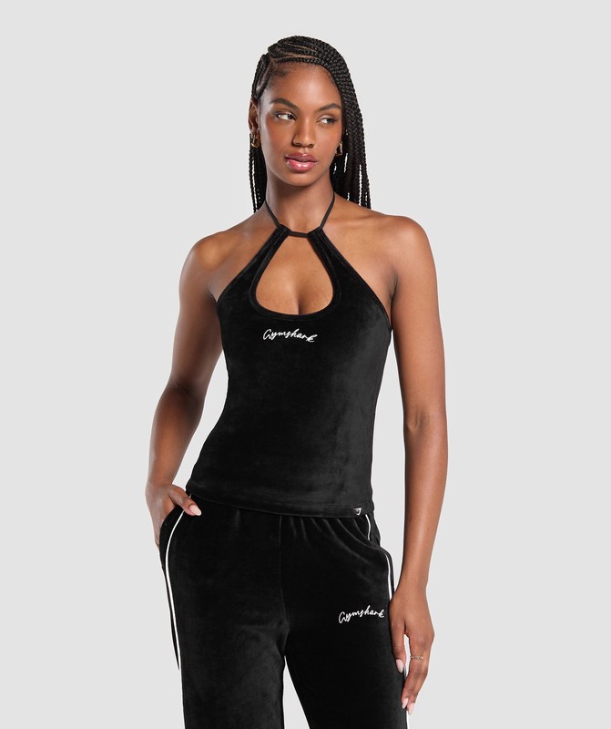Gymshark Velour Tank Black | 93216CFWX