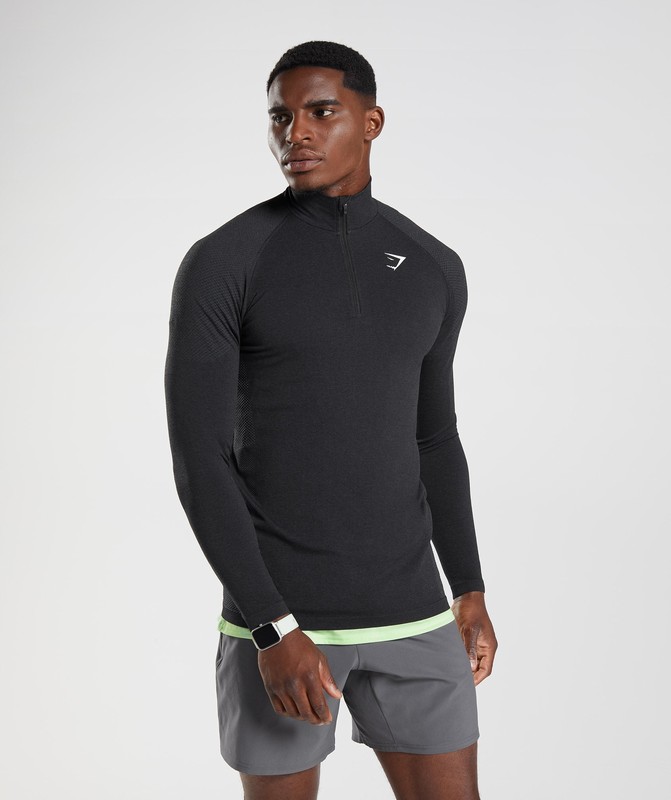 Gymshark Vital Seamless 1/4 Zip Black / Silhouette Grey | 52487DZCM