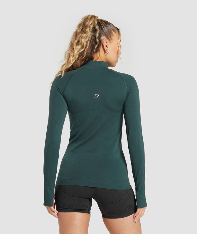 Gymshark Vital Seamless 2.0 1/2 Zip Woodland Green / Marl | 73291KEZI