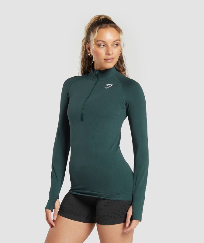 Gymshark Vital Seamless 2.0 1/2 Zip Woodland Green / Marl | 73291KEZI