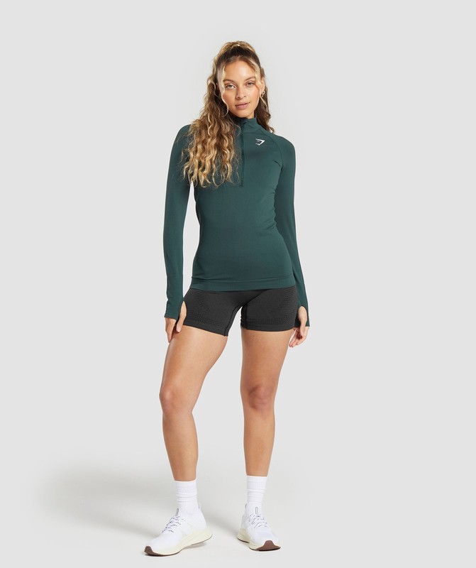 Gymshark Vital Seamless 2.0 1/2 Zip Woodland Green / Marl | 73291KEZI