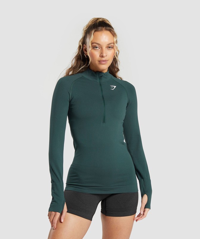 Gymshark Vital Seamless 2.0 1/2 Zip Woodland Green / Marl | 73291KEZI
