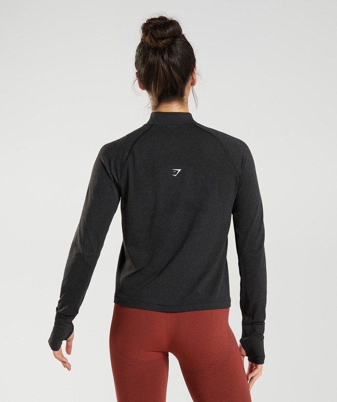 Gymshark Vital Seamless 2.0 1/4 Zip Black Marl | 48109AWUB