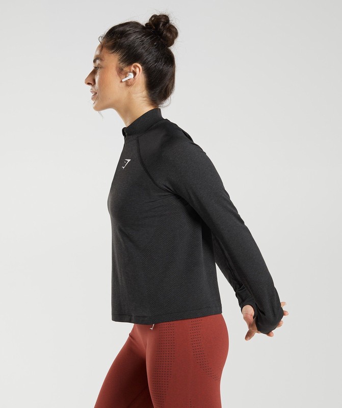 Gymshark Vital Seamless 2.0 1/4 Zip Black Marl | 48109AWUB
