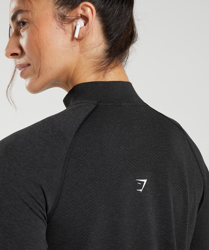 Gymshark Vital Seamless 2.0 1/4 Zip Black Marl | 48109AWUB