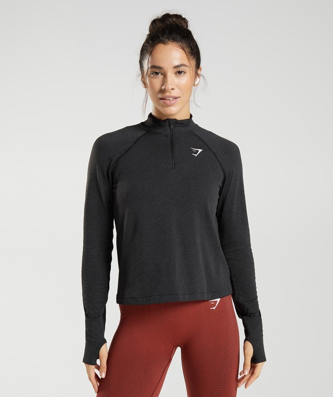 Gymshark Vital Seamless 2.0 1/4 Zip Black Marl | 48109AWUB