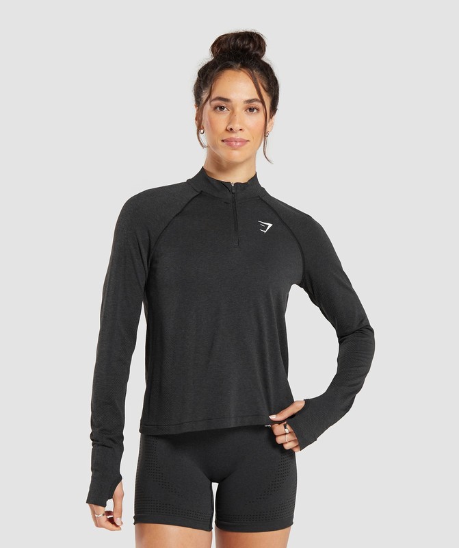 Gymshark Vital Seamless 2.0 1/4 Zip Pullover Black Marl | 18374GNIT