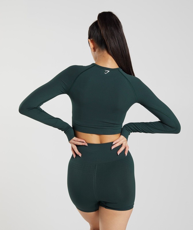 Gymshark Vital Seamless 2.0 Crop Top Woodland Green / Marl | 36250LKZF