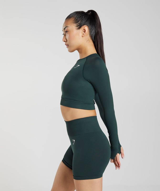 Gymshark Vital Seamless 2.0 Crop Top Woodland Green / Marl | 36250LKZF