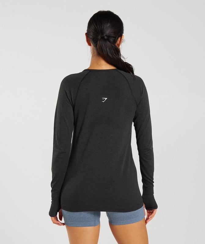 Gymshark Vital Seamless 2.0 Light Long Sleeve Top Black Marl | 58461DUKL