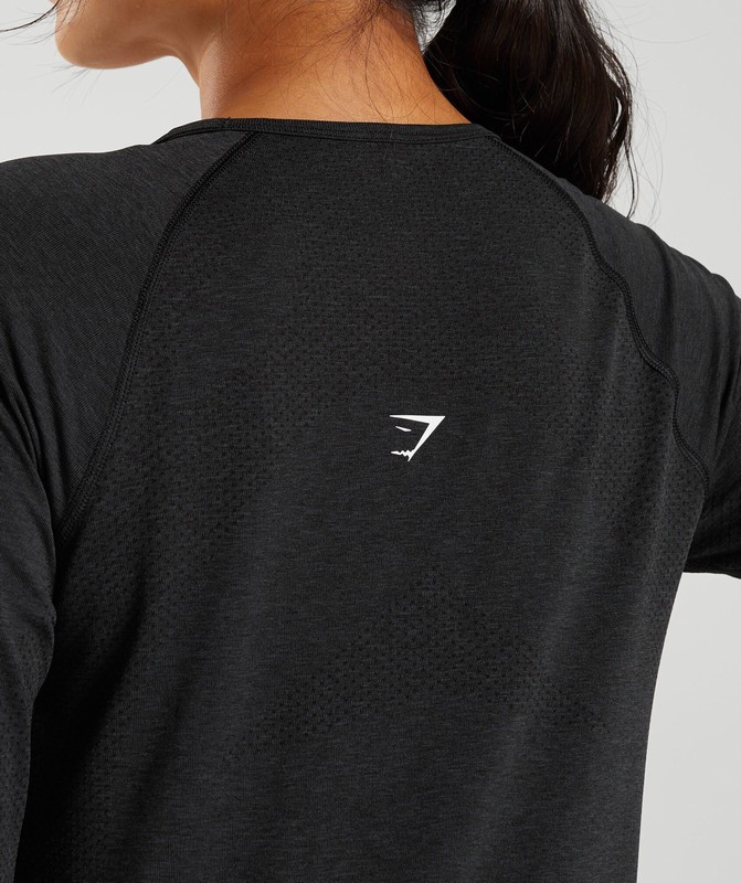 Gymshark Vital Seamless 2.0 Light Long Sleeve Top Black Marl | 58461DUKL