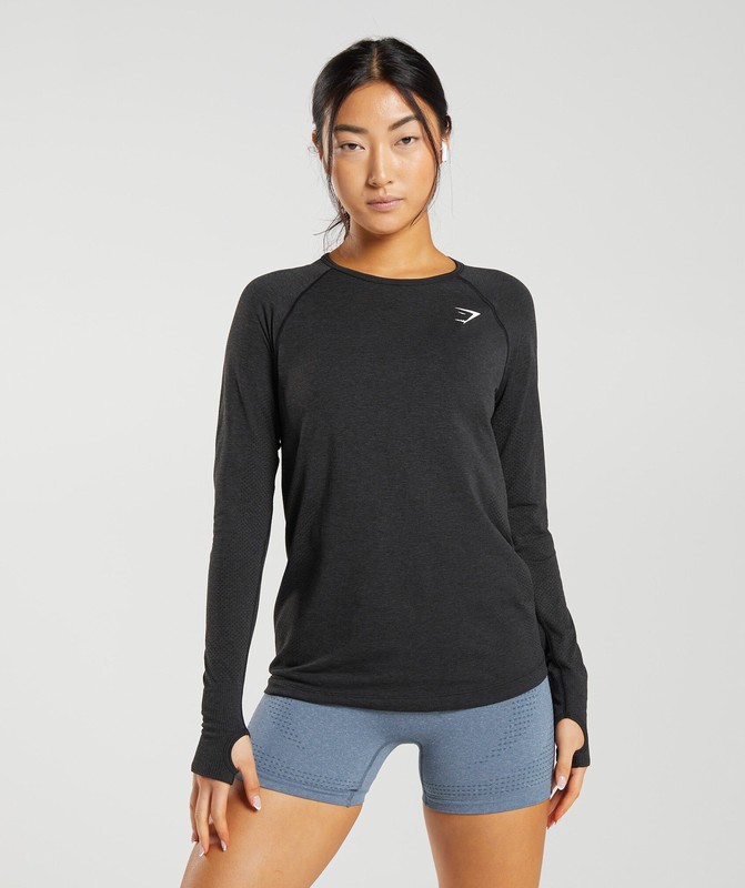 Gymshark Vital Seamless 2.0 Light Long Sleeve Top Black Marl | 58461DUKL