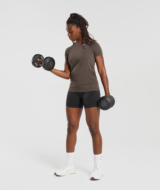 Gymshark Vital Seamless 2.0 Light T-Shirt Penny Brown Marl | 12879UFVC
