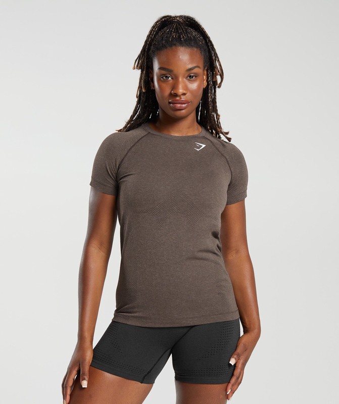 Gymshark Vital Seamless 2.0 Light T-Shirt Penny Brown Marl | 12879UFVC