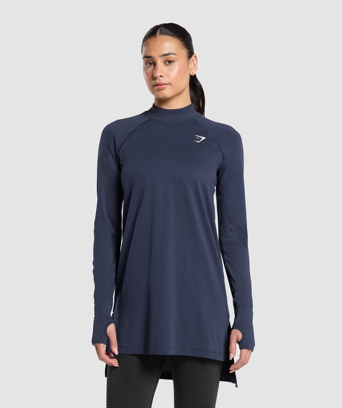 Gymshark Vital Seamless 2.0 Long Line Top Heavy Blue Marl | 61384DZTH