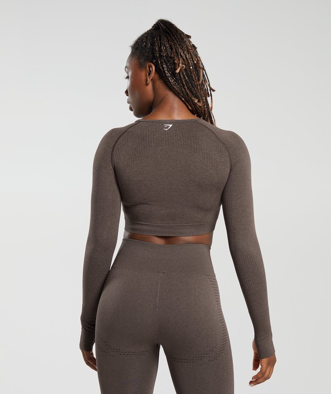Gymshark Vital Seamless 2.0 Long Sleeve Crop Top Brown Marl | 90356CKYG