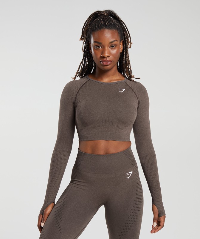 Gymshark Vital Seamless 2.0 Long Sleeve Crop Top Brown Marl | 90356CKYG