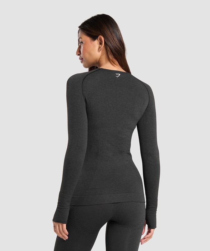 Gymshark Vital Seamless 2.0 Long Sleeve Top Black Marl | 37594GUNF