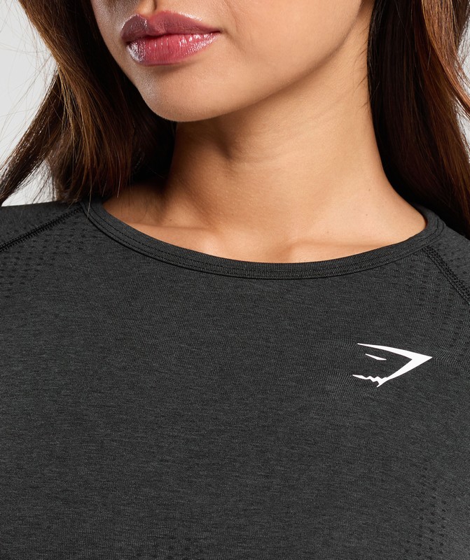 Gymshark Vital Seamless 2.0 Long Sleeve Top Black Marl | 37594GUNF