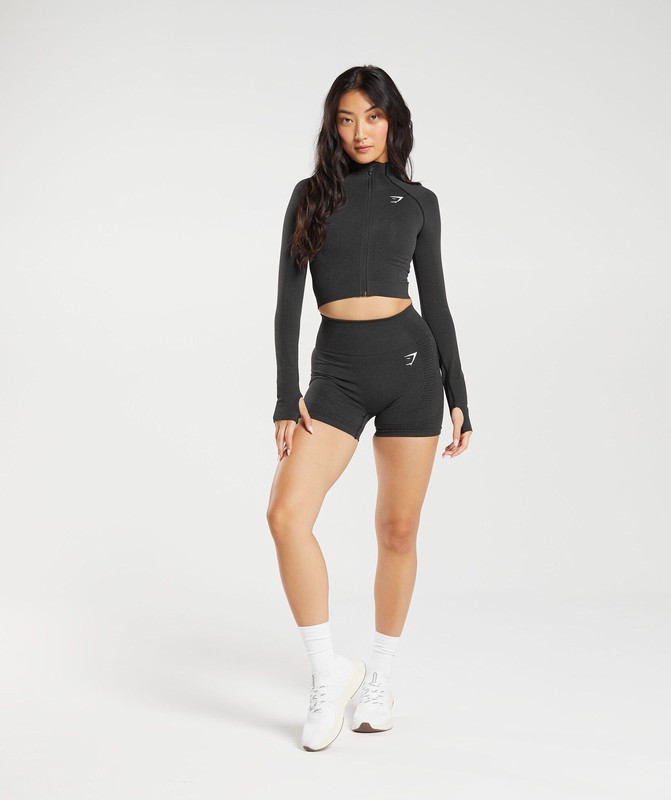 Gymshark Vital Seamless 2.0 Midi Zip Up Jacket Black Marl | 02958BNAG