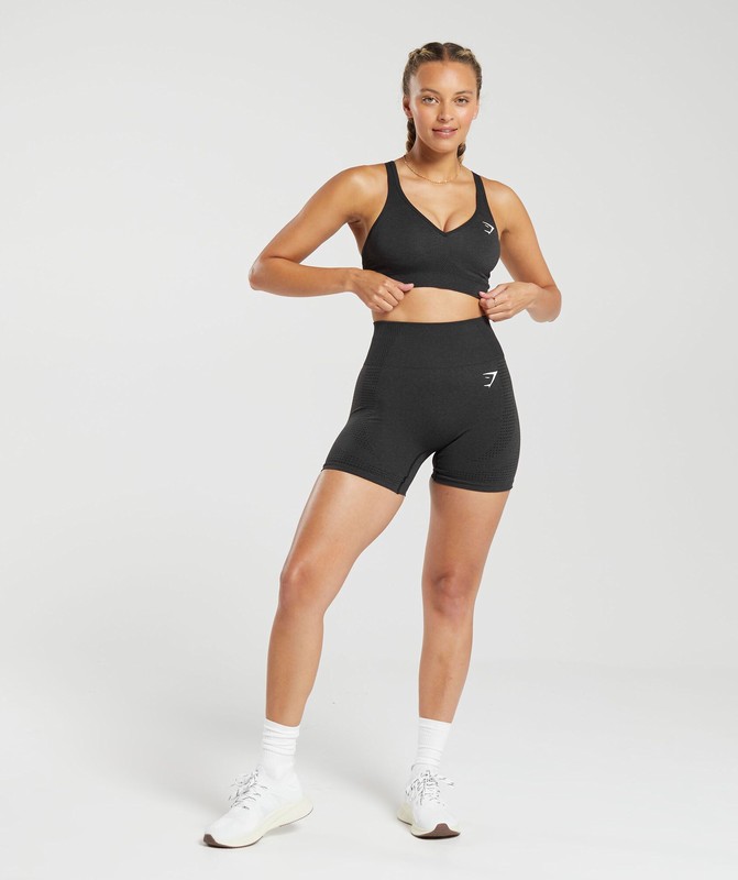 Gymshark Vital Seamless 2.0 V Neck Sports Bra Black Marl | 35798PCVX