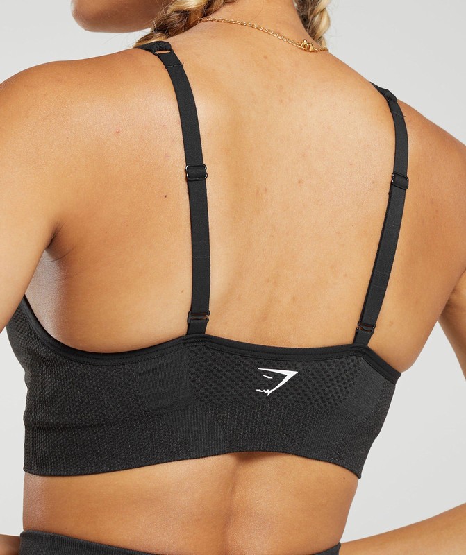 Gymshark Vital Seamless 2.0 V Neck Sports Bra Black Marl | 35798PCVX