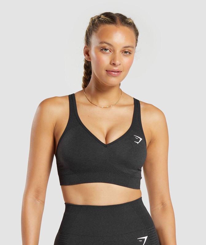 Gymshark Vital Seamless 2.0 V Neck Sports Bra Black Marl | 35798PCVX