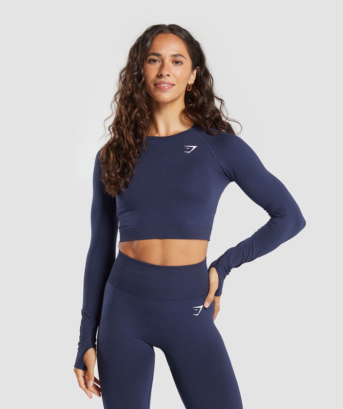 Gymshark Vital Seamless Crop Top Heavy Blue / Marl | 36501CMBP