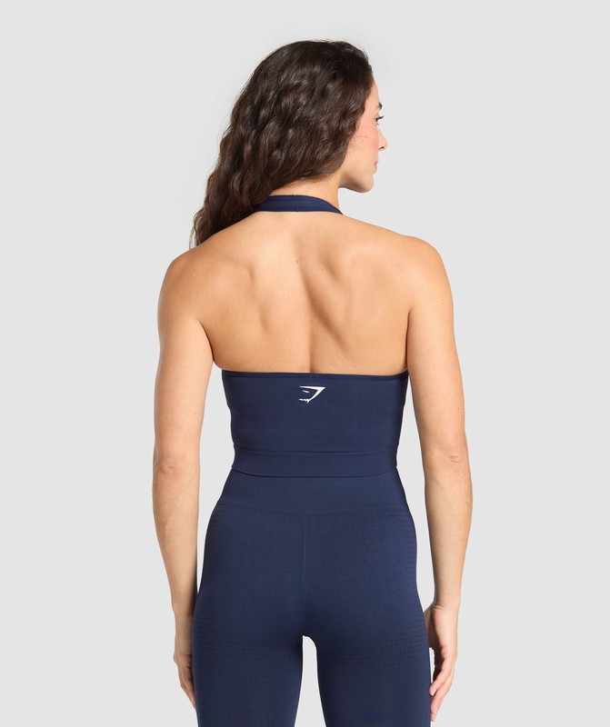 Gymshark Vital Seamless Halter Neck Tank Heavy Blue / Marl | 28751LFAB