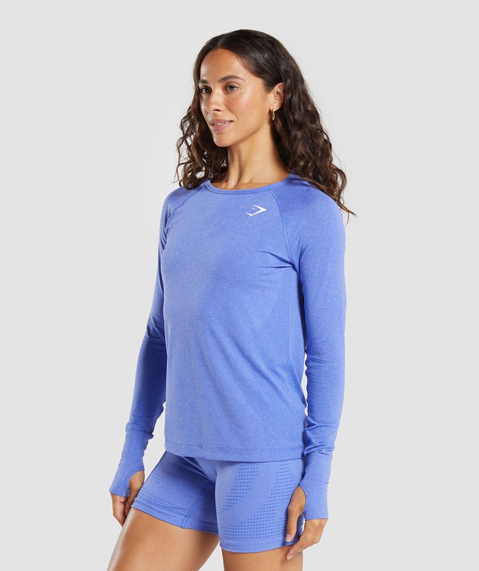 Gymshark Vital Seamless Light Long Sleeve Top Lift Blue / Marl | 29537AMHN