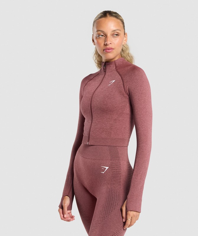 Gymshark Vital Seamless Midi Zip Pullover Burgundy Pink / Marl | 29138LMOD