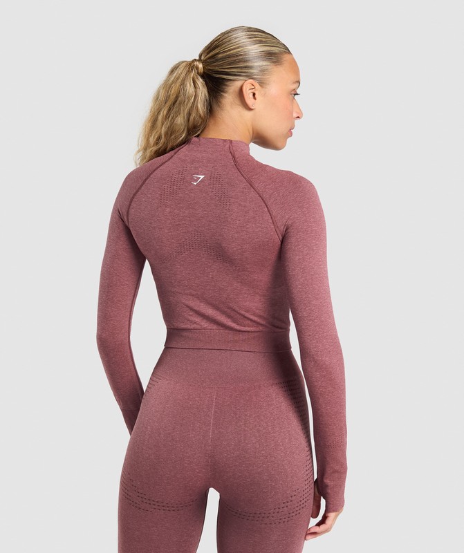 Gymshark Vital Seamless Midi Zip Pullover Burgundy Pink / Marl | 29138LMOD