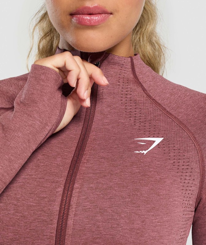 Gymshark Vital Seamless Midi Zip Pullover Burgundy Pink / Marl | 29138LMOD