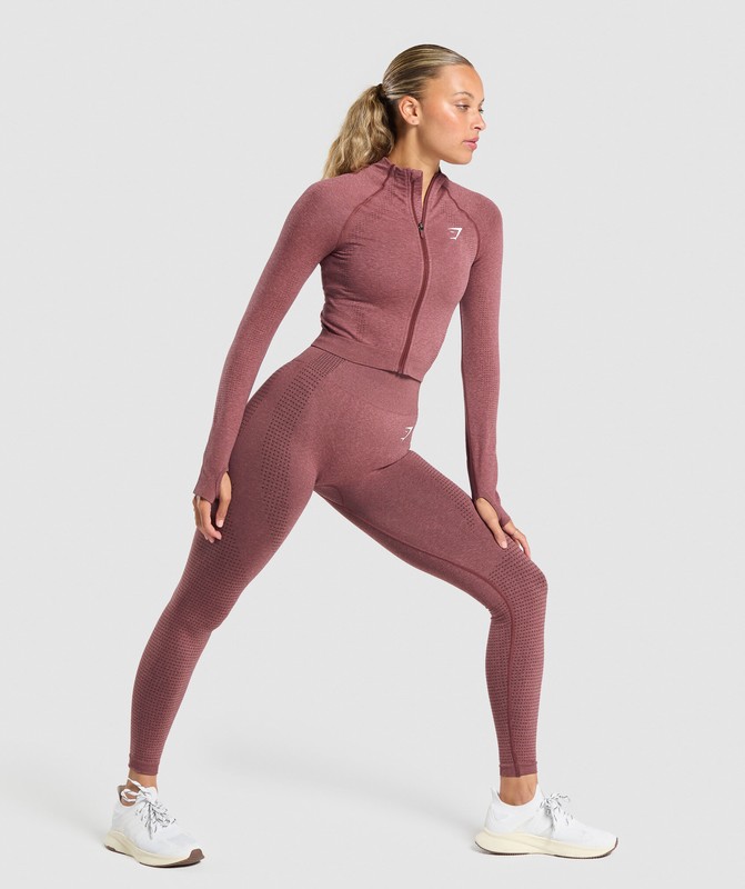 Gymshark Vital Seamless Midi Zip Pullover Burgundy Pink / Marl | 29138LMOD