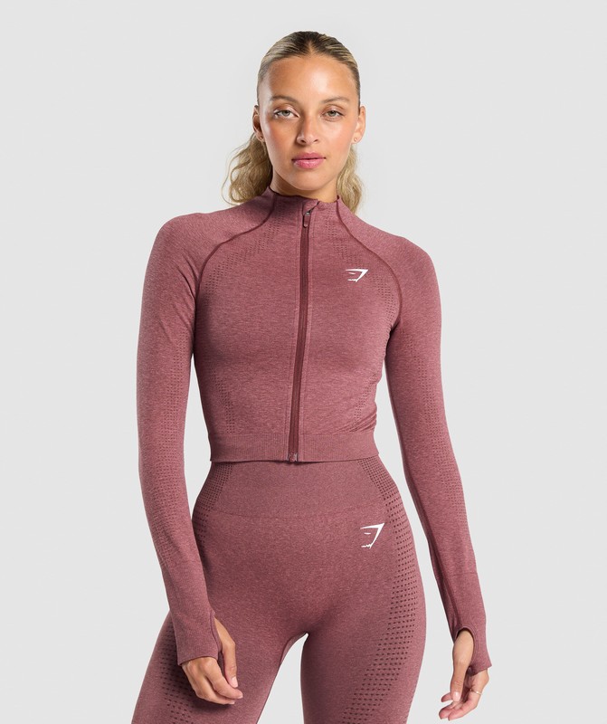Gymshark Vital Seamless Midi Zip Pullover Burgundy Pink / Marl | 29138LMOD