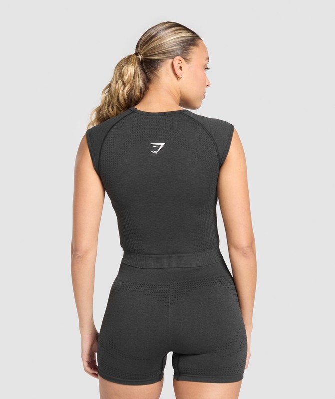 Gymshark Vital Seamless Scoop Neck Top Black Marl | 79856HIPB