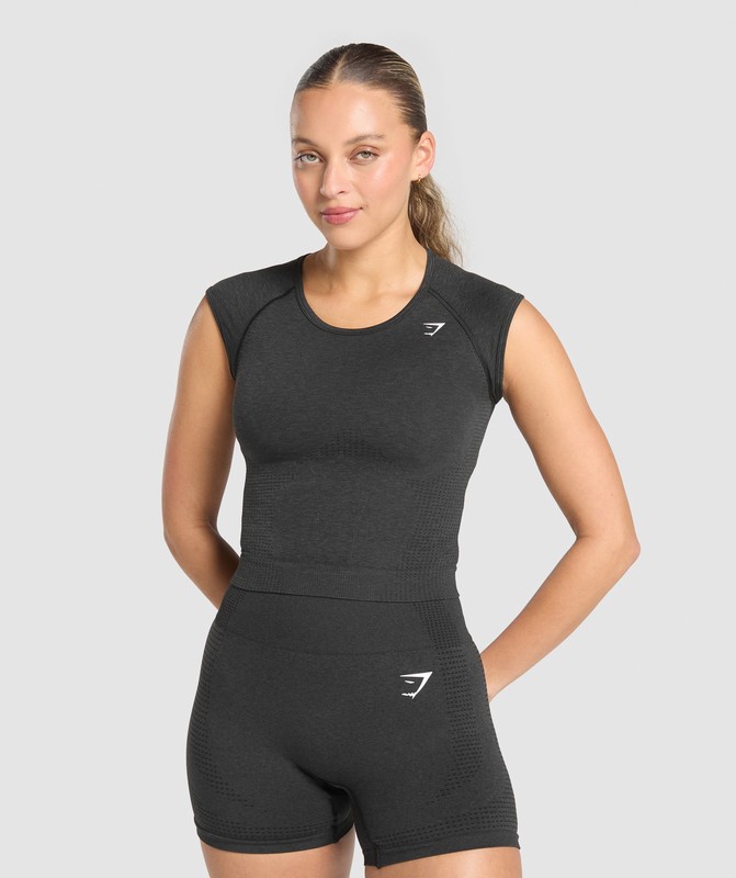 Gymshark Vital Seamless Scoop Neck Top Black Marl | 79856HIPB