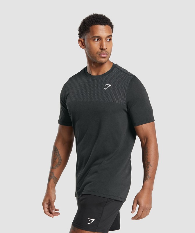 Gymshark Vital Seamless T-Shirt Black / Medium Grey Marl | 97564CELO