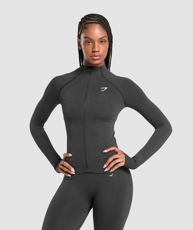 Gymshark Vital Seamless Tight Tracktop Black Marl | 19587LEQI