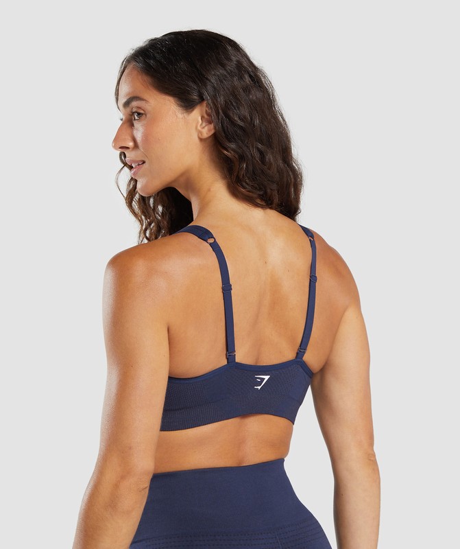Gymshark Vital Seamless V Neck Sports Bra Heavy Blue / Marl | 09124HKBO