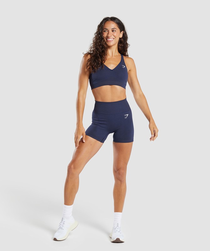 Gymshark Vital Seamless V Neck Sports Bra Heavy Blue / Marl | 09124HKBO