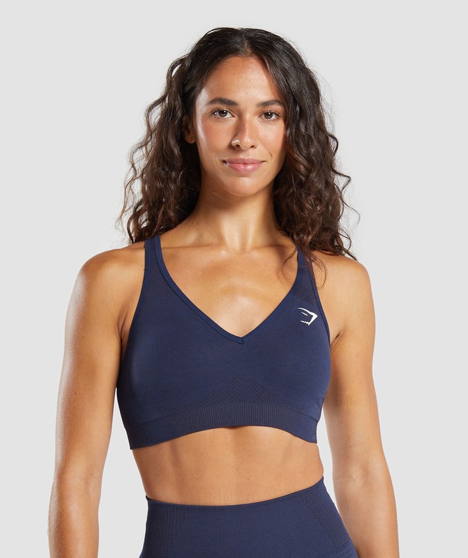 Gymshark Vital Seamless V Neck Sports Bra Heavy Blue / Marl | 09124HKBO