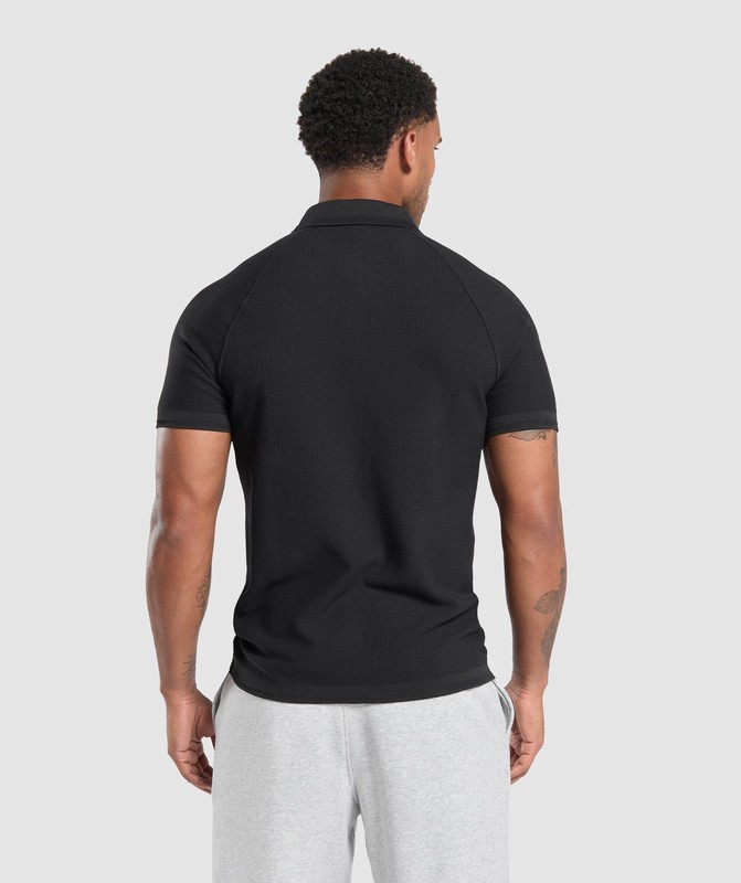 Gymshark Waffle Polo Shirt Black | 26349TUSE