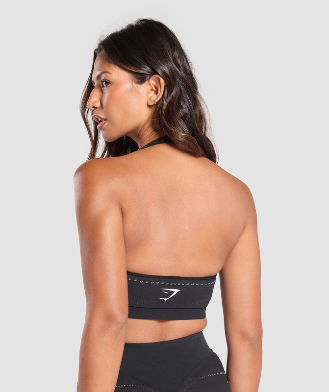 Gymshark Warp Knit Seamless Halter Neck Bralette Black / Linen Brown | 80264TDYK